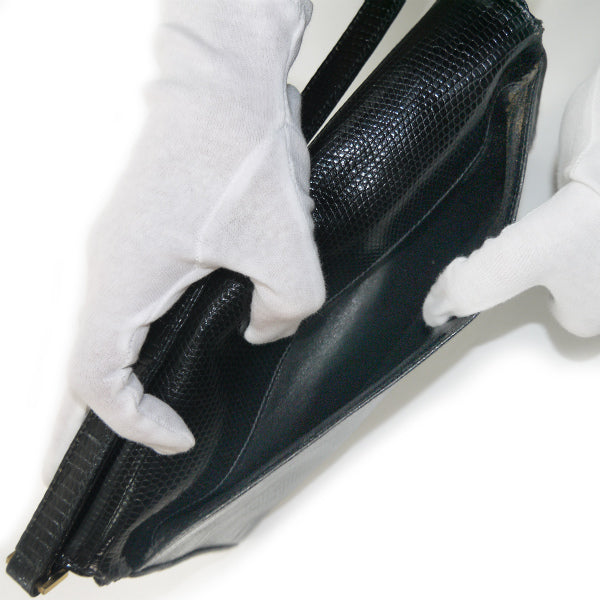 OLD Gucci　稀少Gロゴ高級リザードショルダー（黒）