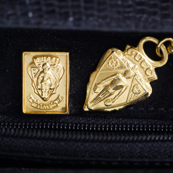 OLD Gucci　稀少Gロゴ高級リザードショルダー（黒）