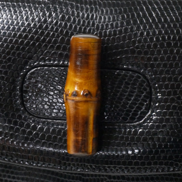 OLD Gucci バンブー高級ハンドバッグ（黒/リザード）