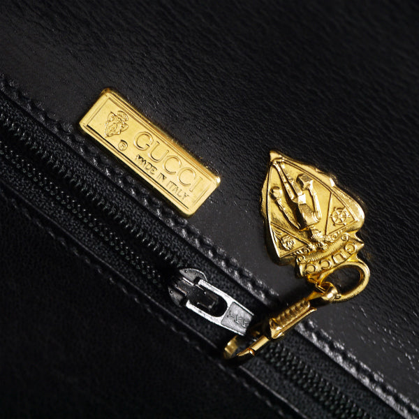 OLD Gucci バンブー高級ハンドバッグ（黒/リザード）
