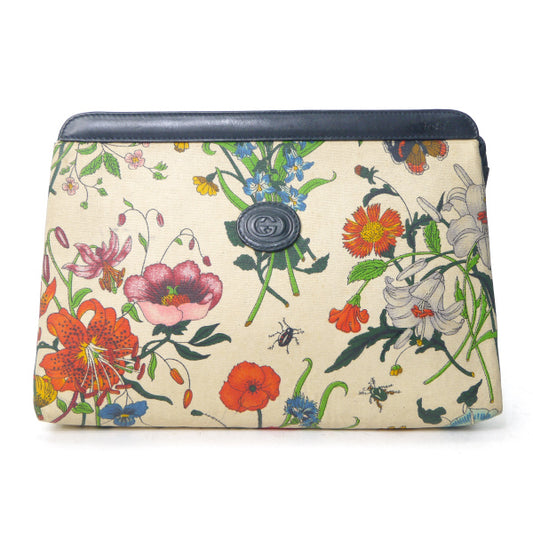 OLD Gucci フローラ クラッチポーチ（紺）