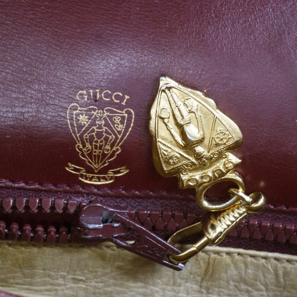 OLD Gucci　 総革パイピングシェリーショルダー（ボルドー）