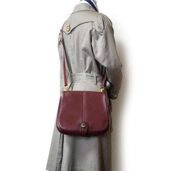 OLD Gucci　 総革パイピングシェリーショルダー（ボルドー）