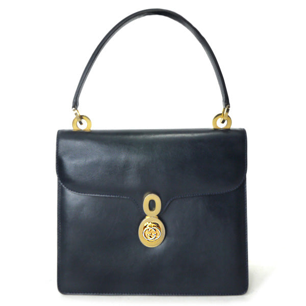 OLD Gucci　総革GGターンロック高級ハンドバッグ（濃紺）