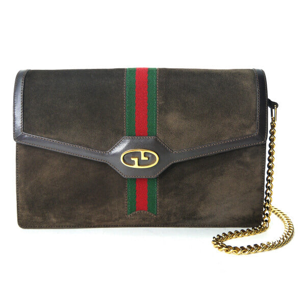 OLD Gucci スエード革チェーンクラッチショルダー（濃茶）