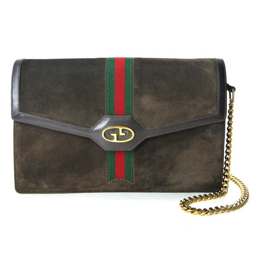 OLD Gucci スエード革チェーンクラッチショルダー（濃茶）