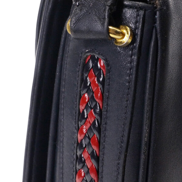 OLD Gucci サイド編み込みライン総革ショルダー（黒）