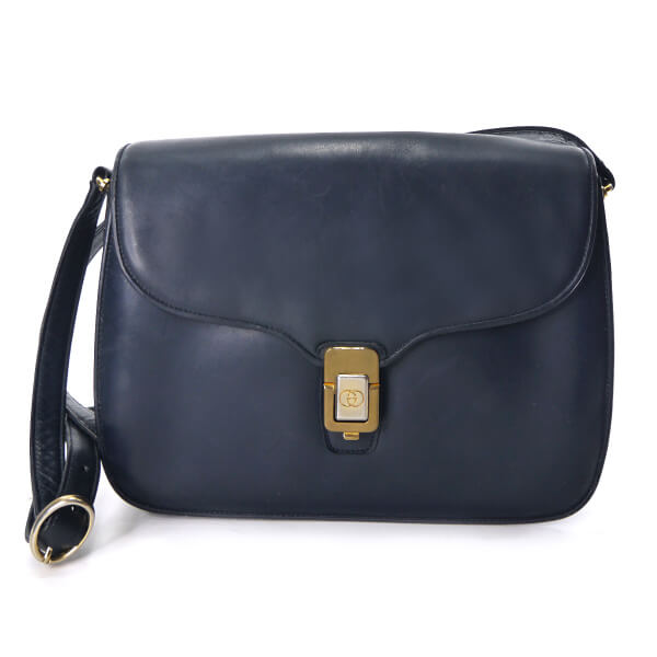 OLD Gucci サイド編み込みライン総革ショルダー（黒）