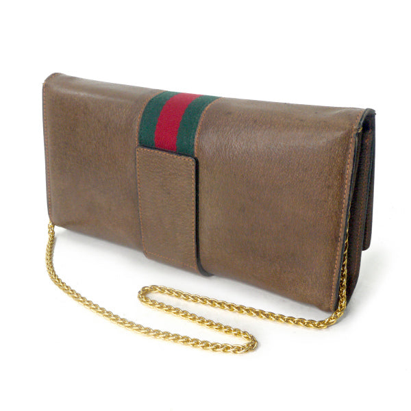 OLD Gucci ピグスキン横長チェーンクラッチバッグ（茶）