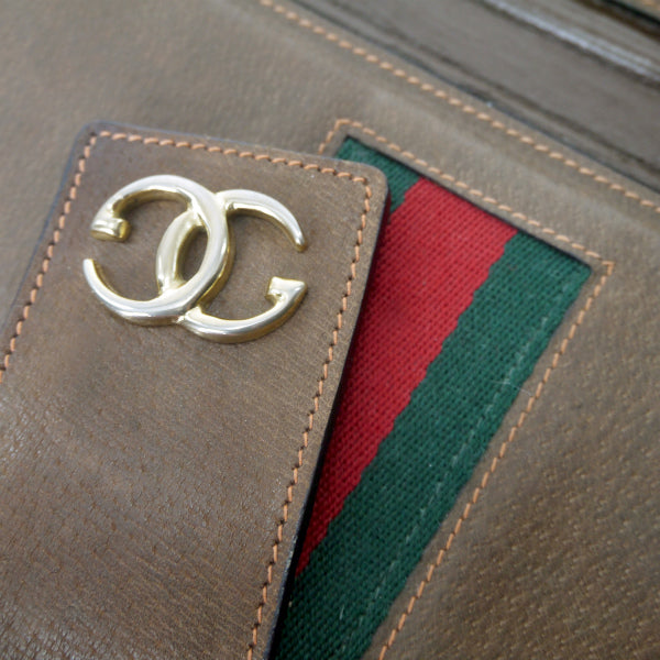 OLD Gucci ピグスキン横長チェーンクラッチバッグ（茶）