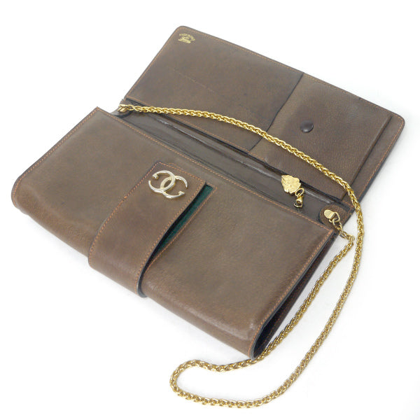 OLD Gucci ピグスキン横長チェーンクラッチバッグ（茶）