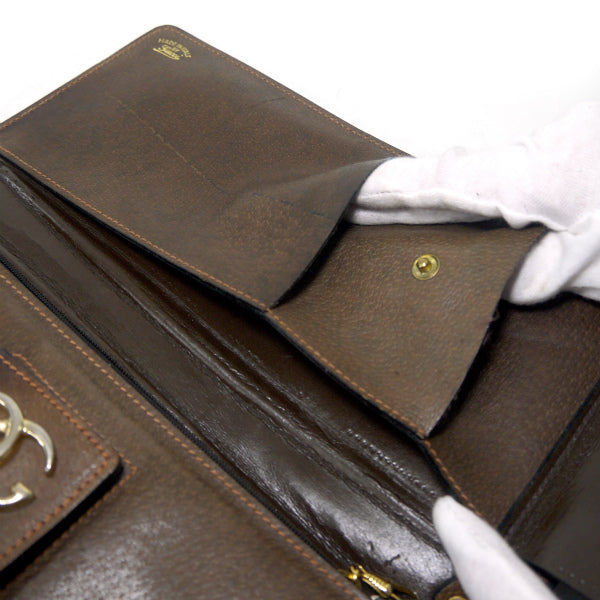 OLD Gucci ピグスキン横長チェーンクラッチバッグ（茶）