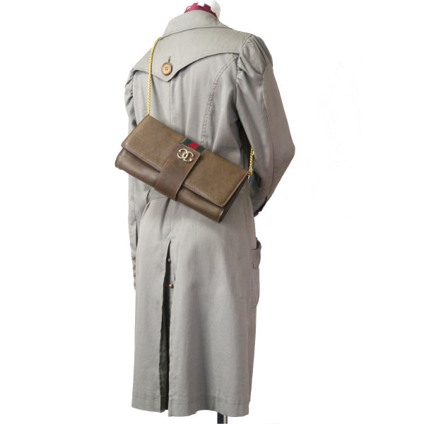 OLD Gucci ピグスキン横長チェーンクラッチバッグ（茶）