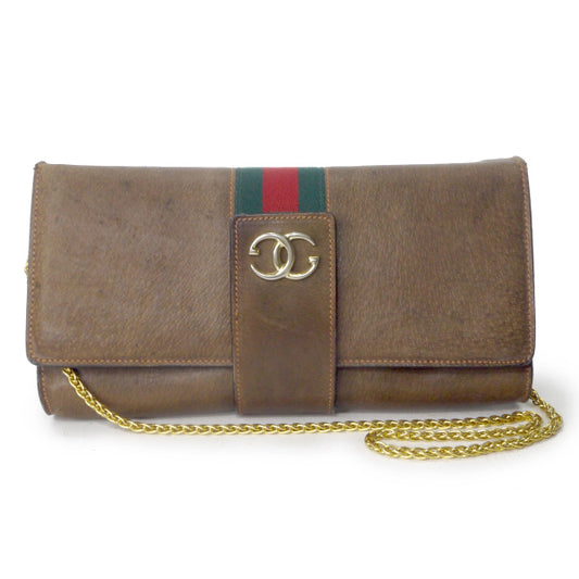 OLD Gucci ピグスキン横長チェーンクラッチバッグ（茶）