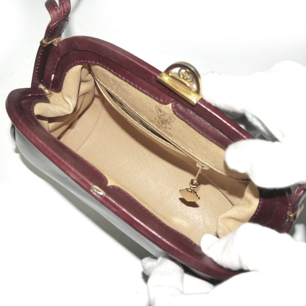 OLD Gucci　70s筆記体ロゴ がま口ミニショルダー（ボルドー）
