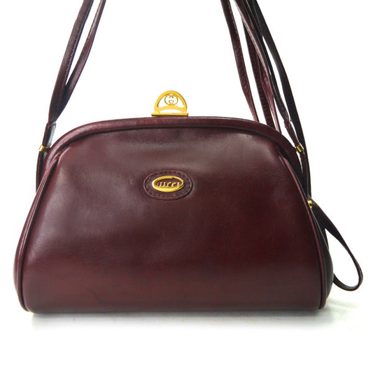 OLD Gucci　70s筆記体ロゴ がま口ミニショルダー（ボルドー）