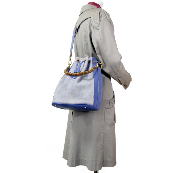 OLD Gucci　スエードバンブー巾着ショルダー（青）