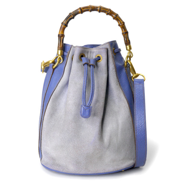 OLD Gucci　スエードバンブー巾着ショルダー（青）