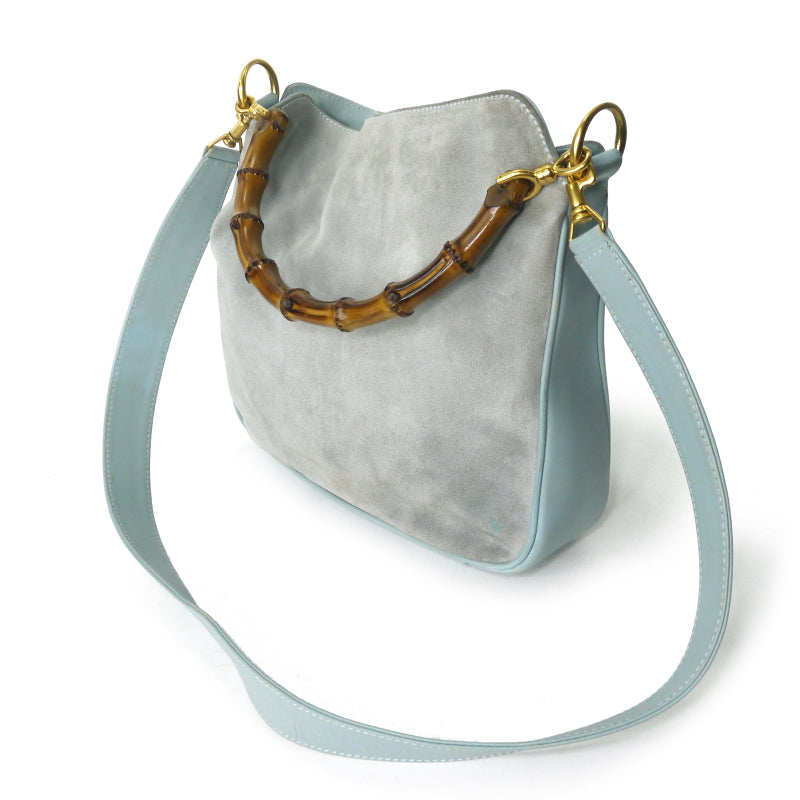 OLD Gucci　レア!!ホーボー２Wayスエードバンブーバッグ（水色・中）