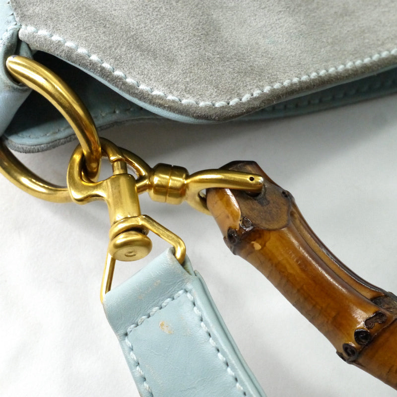 OLD Gucci　レア!!ホーボー２Wayスエードバンブーバッグ（水色・中）