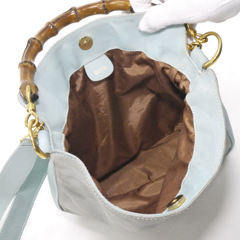 OLD Gucci　レア!!ホーボー２Wayスエードバンブーバッグ（水色・中）