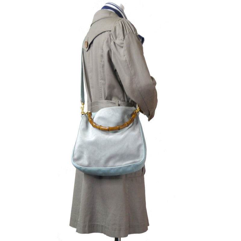 OLD Gucci　レア!!ホーボー２Wayスエードバンブーバッグ（水色・中）