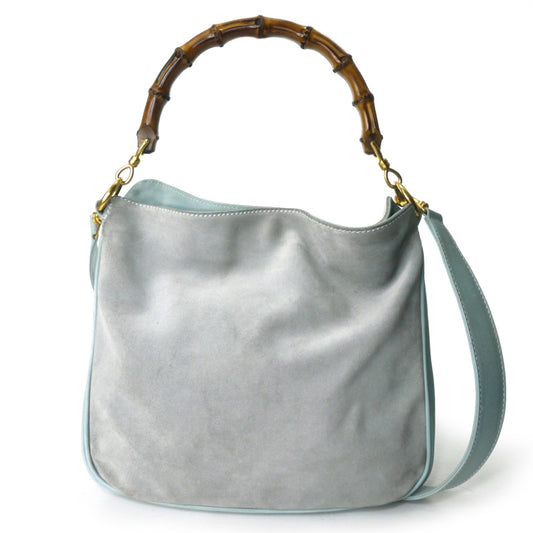 OLD Gucci　レア!!ホーボー２Wayスエードバンブーバッグ（水色・中）