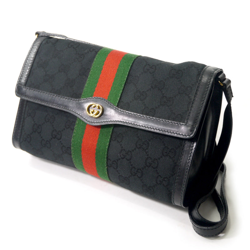 OLD Gucci 縦シェリー キャンバスショルダー(黒/箱付き）