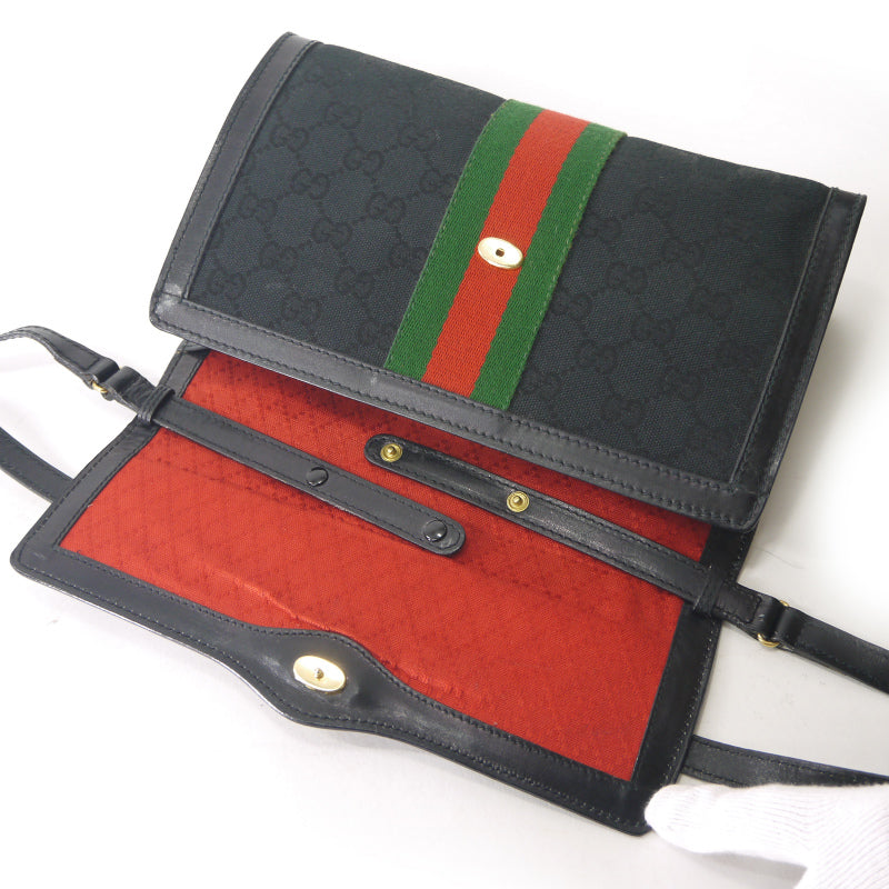 OLD Gucci 縦シェリー キャンバスショルダー(黒/箱付き）