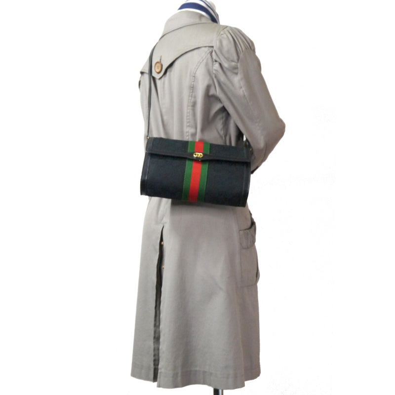 OLD Gucci 縦シェリー キャンバスショルダー(黒/箱付き）
