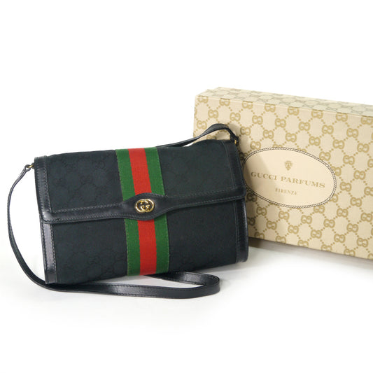 OLD Gucci 縦シェリー キャンバスショルダー(黒/箱付き）