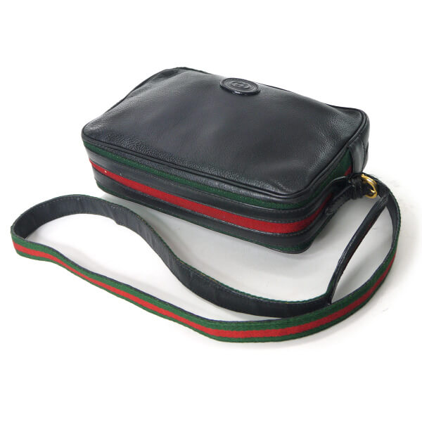 OLD Gucci　型押しレザー シェリーショルダー（黒）