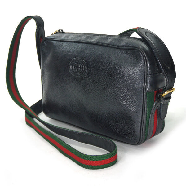 OLD Gucci　型押しレザー シェリーショルダー（黒）