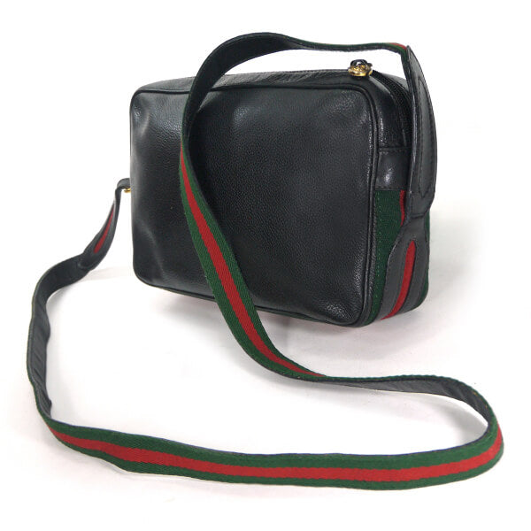 OLD Gucci　型押しレザー シェリーショルダー（黒）