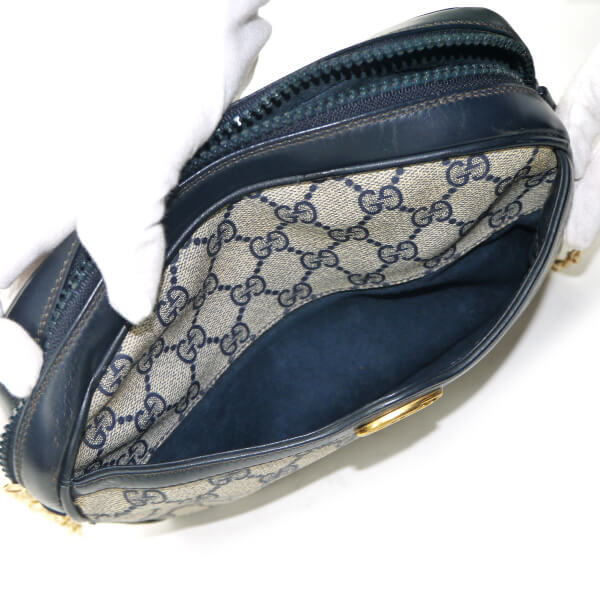 OLD Gucci　70s!筆記体ロゴ チェーンポシェット（青）