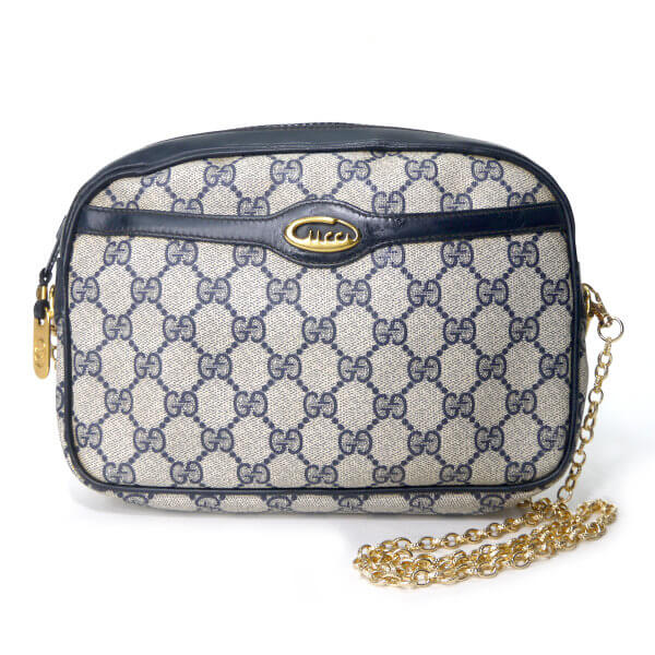 OLD Gucci　70s!筆記体ロゴ チェーンポシェット（青）