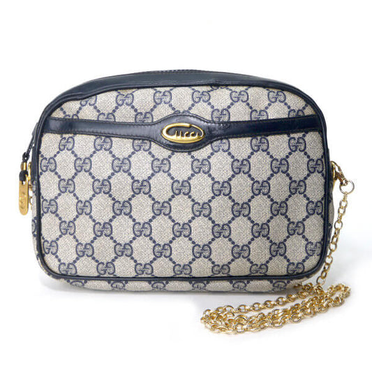 OLD Gucci　70s!筆記体ロゴ チェーンポシェット（青）