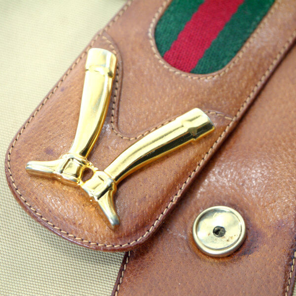 OLD Gucci ＜訳あり＞ブーツマーク金具ショルダー（キャメル）