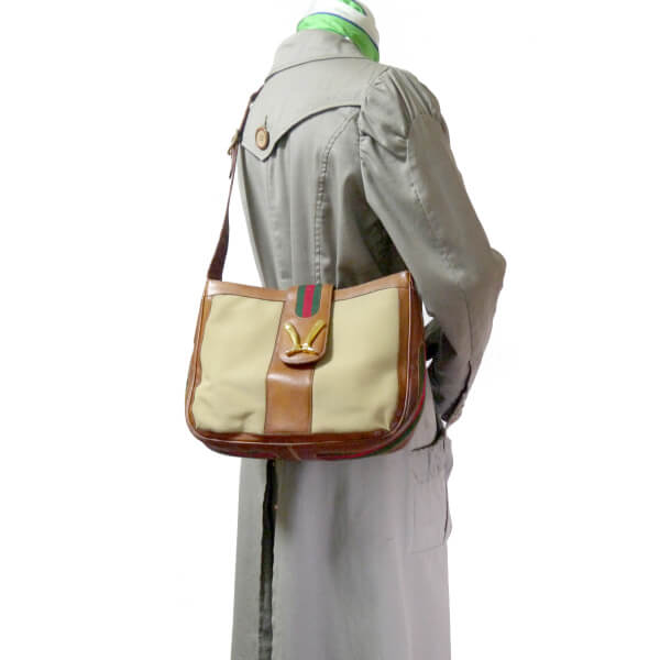 OLD Gucci ＜訳あり＞ブーツマーク金具ショルダー（キャメル）