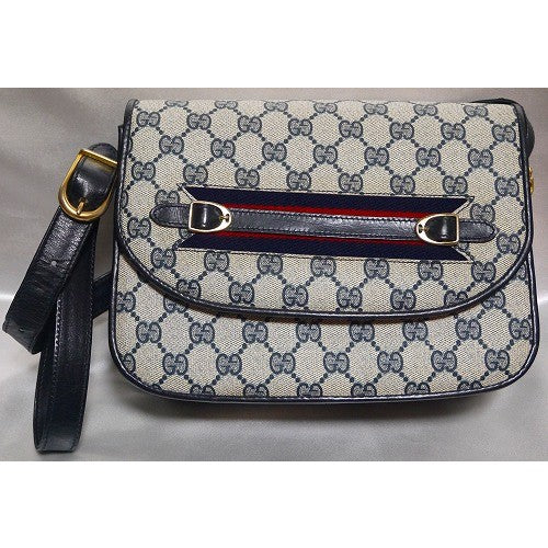 OLD Gucci ＜訳アリ＞ネイビー横ビット金具ショルダー