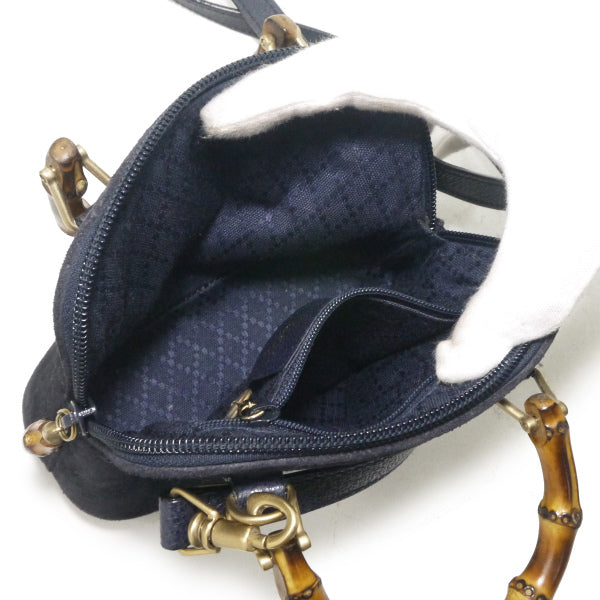 OLD Gucci バンブー×スエード2WAYミニバッグ（濃紺）