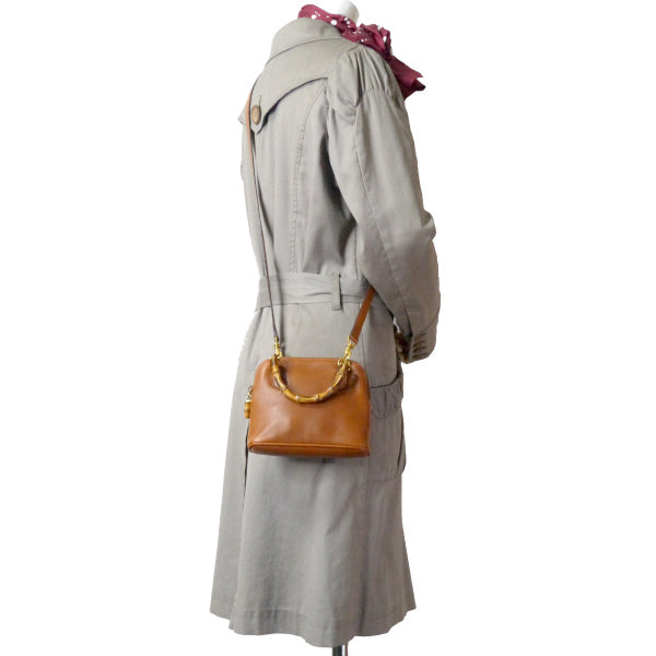 OLD Gucci　バンブー総革2WAYミニバッグ（茶）