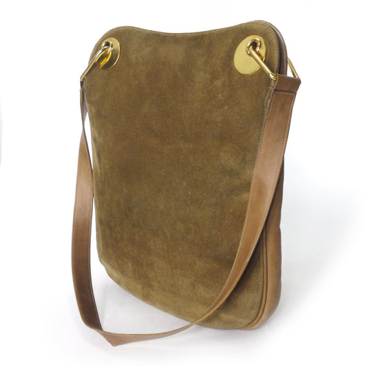 OLD Gucci　激レア!!筆記体ロゴ メッシュポケットスエードショルダー（茶）