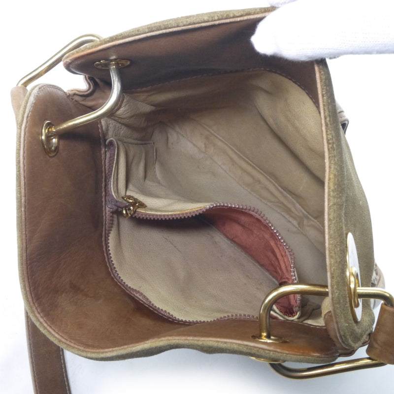 OLD Gucci　激レア!!筆記体ロゴ メッシュポケットスエードショルダー（茶）