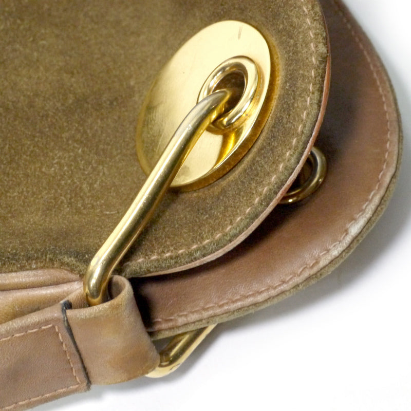 OLD Gucci　激レア!!筆記体ロゴ メッシュポケットスエードショルダー（茶）