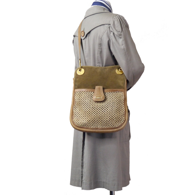 OLD Gucci　激レア!!筆記体ロゴ メッシュポケットスエードショルダー（茶）