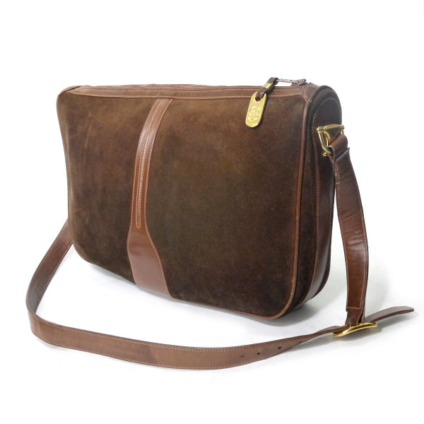 OLD Gucci　筆記体ビットロゴ スエード大型ショルダー（茶）