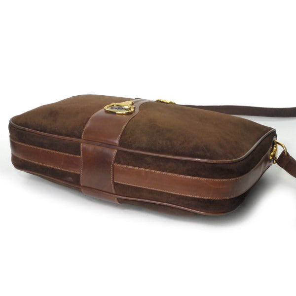 OLD Gucci　筆記体ビットロゴ スエード大型ショルダー（茶）