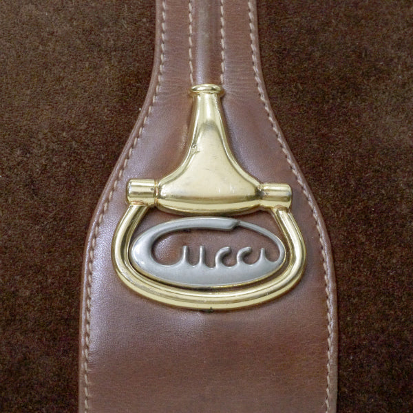 OLD Gucci　筆記体ビットロゴ スエード大型ショルダー（茶）
