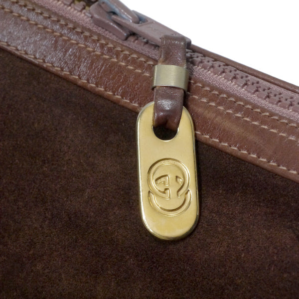 OLD Gucci　筆記体ビットロゴ スエード大型ショルダー（茶）